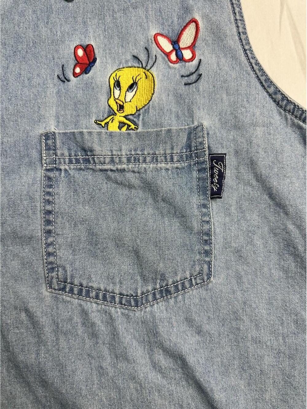 🦋 Vtg 90s Looney Tunes Tweety Y2K Sleeveless Womens Tank Top Denim 24W 25-6 🐥 - Picture 3 of 8